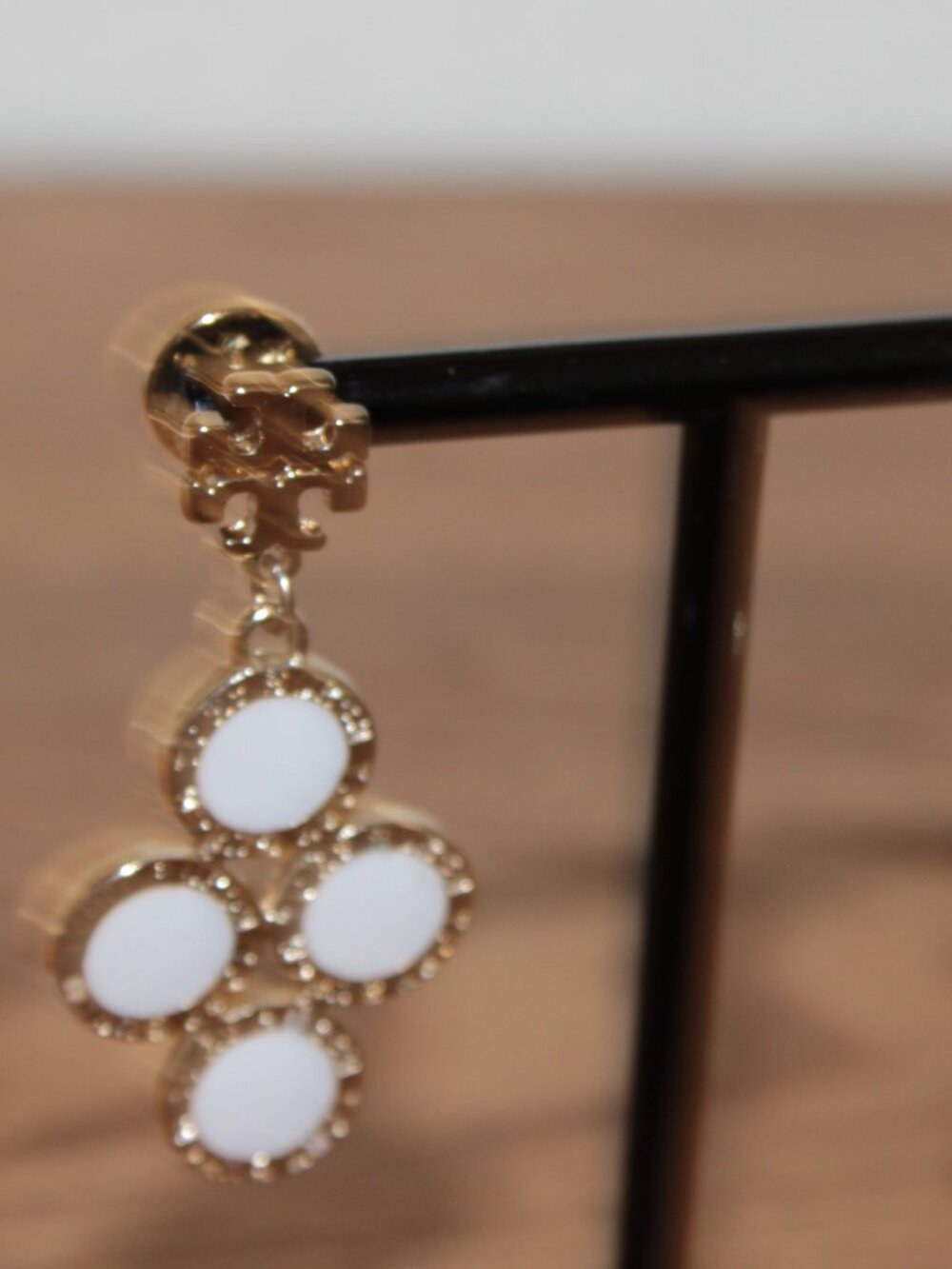 Tory Burch Gold & White Enamel Drop Earrings